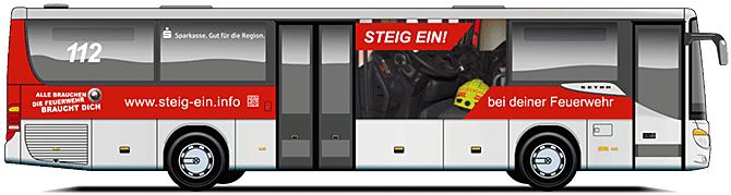 Buswerbung der Imagekampagne STEIG EIN des Kreisfeuerwehrverbandes Limburg-Weilburg e.V. 2014