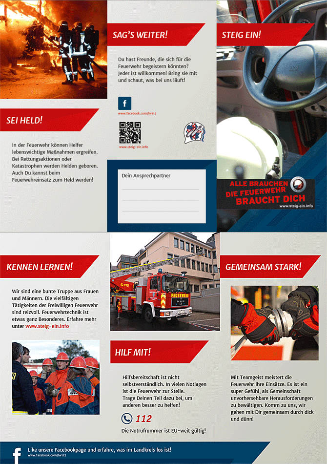 Infoflyer der Imagekampagne STEIG EIN des Kreisfeuerwehrverbandes Limburg-Weilburg e.V. 2014