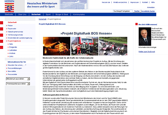 Webseite des Projektes Digitalfunk BOS Hessen